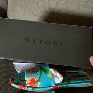 Natori Blue Floral Slides